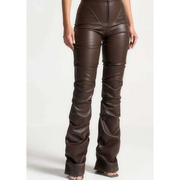 Maniere De Voir Brown Leather Pants - Picture 1 of 11